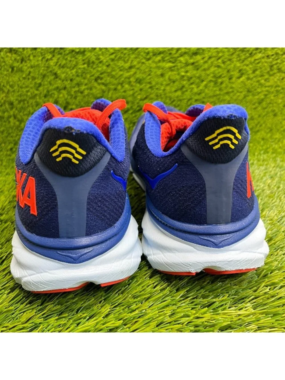 Hoka One One Clifton 9 Mens Size 11.5 Blue Red Athletic Running Shoes Sneakers